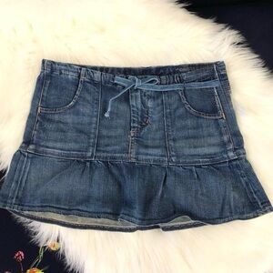 Denim Mini Skirt with Drawstring